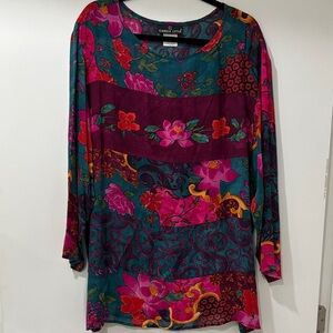 Carole Little Teal and Magenta Floral Blouse/Tunic